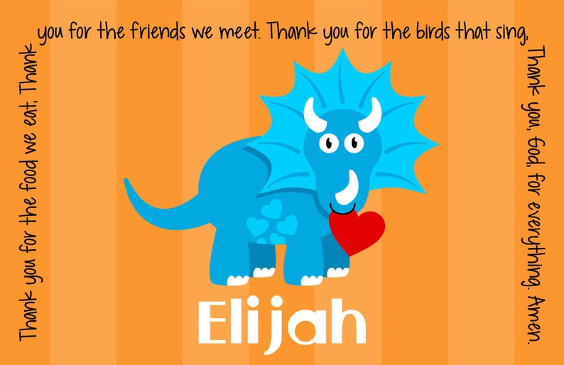 Valentine's Day Personalized Placemat Kids Dinosaur Placemat Childrens Placemat Childs Dinosaur Placemat T-Rex Dinosaur Placemat image 2