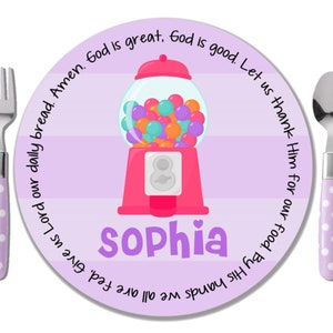 Gumball Girl Melamine Plate - Bubble Gum Machine Plate - Godchild Keepsake Gift Idea - Personalized Baptism Plate - Unique Goddaughter Gift