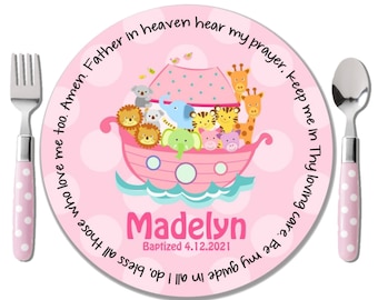 Prayer Plate - Godchild Gift - Baby Dedication Gift - Baptism Gift for Girl - Personalized Baptism Keepsake - Christening Gift - Noah's Ark