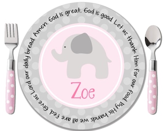 Pink Elephant Plate - Personalized Baptism Plate - Girl Dedication Gift - Baptism Gift Girl - Baptism Plate - Personalized Baptismal Plate