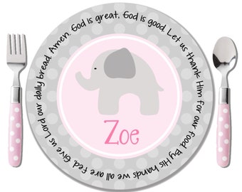 Pink Elephant Plate - Personalized Baptism Plate - Girl Dedication Gift - Baptism Gift Girl - Baptism Plate - Personalized Baptismal Plate