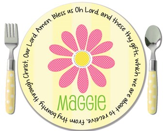 Daisy Personalized Melamine Plate - Christening Gifts - Baptism Gift Girl - Unique Baptism Gift - Godchild Gifts - Personalized Kids Plates