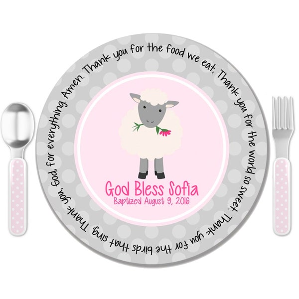 Pink Lamb Prayer Plate - Godchild Gift - Baby Dedication Gift - Baptism Gift for Girl - Personalized Baptism Keepsake - Christening Gift