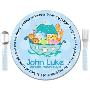 Godchild Gift Baby Dedication Gift Baptism Gift for Boy Personalized Baptism Gift Boy Christening Gift Noah's Ark Prayer Plate image 1