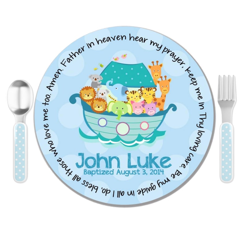 Godchild Gift Baby Dedication Gift Baptism Gift for Boy Personalized Baptism Gift Boy Christening Gift Noah's Ark Prayer Plate image 1