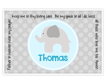 Personalized Placemat - Kids Placemat - Childrens Placemat - Childs Placemat - Godchild Gift - Baptism Gift - Dedication Gift - Elephant Boy