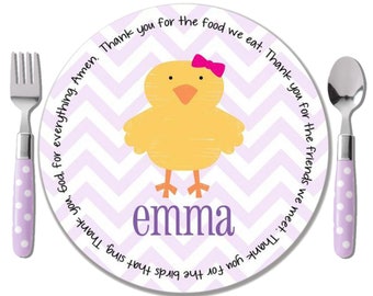 Easter Gift from Godparent - Easter Polymer Plate - Melamine Free Plate - Children's Mealtime Set - Personalized Godchild Gift - Chick Girl