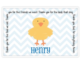 Personalized Placemat - Kids Placemat - Childrens Placemat - Prayer Placemat - Easter Placemat - Easter Gift - Chick Boy