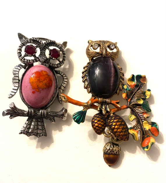 Vintage Owl Brooches Lot of Two