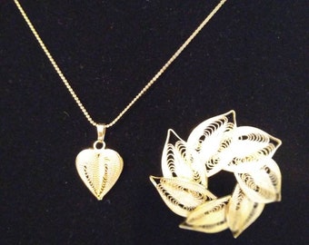 Filigree Necklace and Brooch Set
