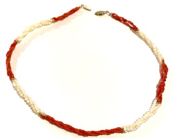 Vintage Coral and Mother of pearl Choker Necklace
