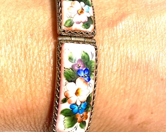 Vintage Filigree and Hand Painted Porcelain Bracelet
