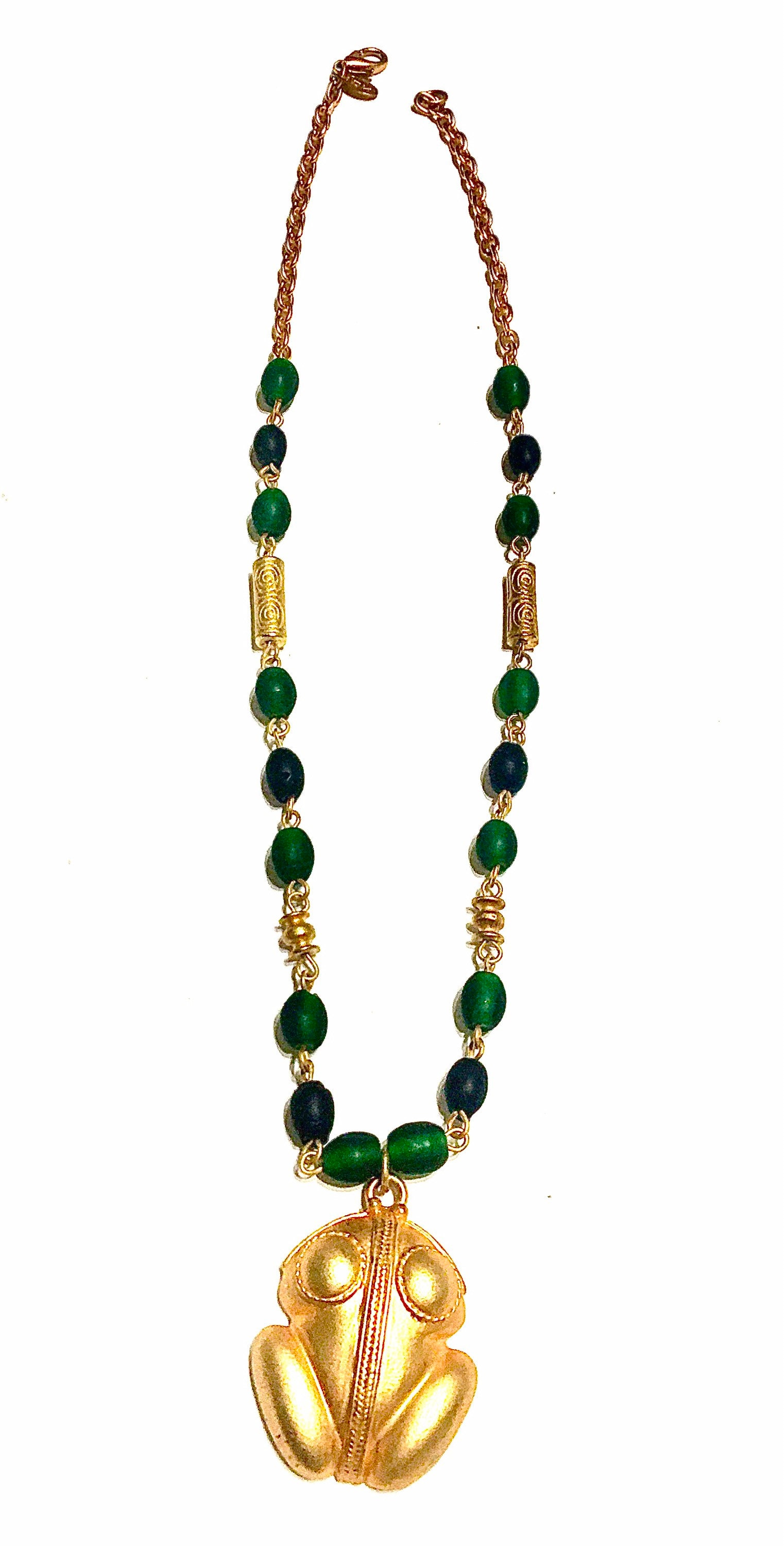 Vintage INCA Green Beads and Gold Tone Necklace - Etsy