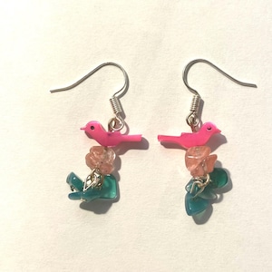 Pink Mother of Pearl Bird Earrings