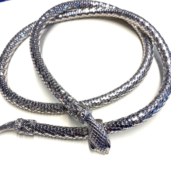 Vintage Whiting and Davis Mesh Snake Belt, Silver Tone Snake