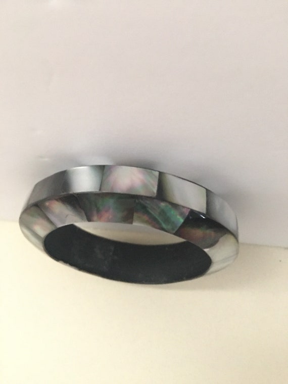 Vintage Wood and Abalone Chunky Bangle