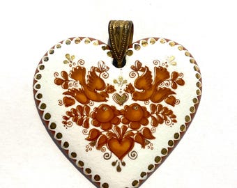 Vintage Hand painted Enameled Heart Pendant