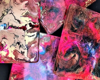 Alcohol Ink Resin Coasters - Set of 4 with Gift Box