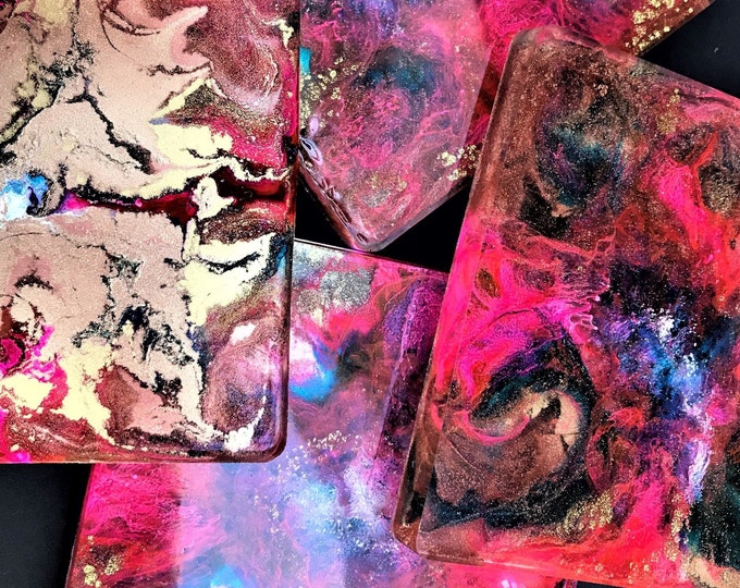 Set of 4 Alcohol Ink Resin Coasters - Made to Order - Choose your Colours - with Matching Gift Box