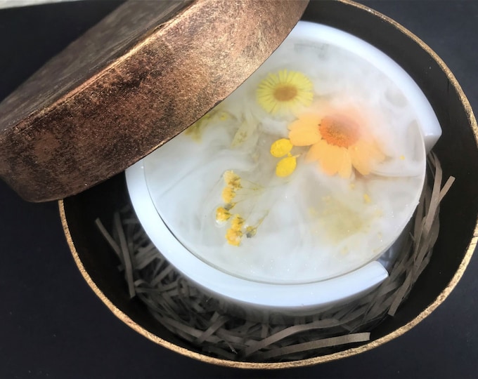 Custom Stunning Pressed Flower Elegant Coasters and Holder - With Gift Box