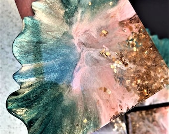 Custom Resin Coaster Set: 3D Flower Agate Style, Sparkle Edging