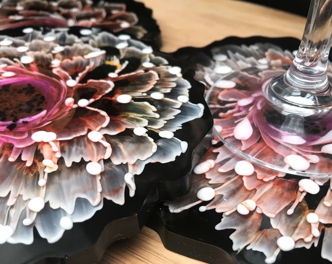 Dramatic flower coasters - set of 2, 4, 6 or 8 with Gift Box