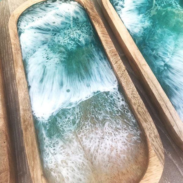Resin Ocean Wave Mango Wood Tray, Teacher Gift