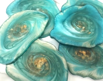 Teal & Gold Resin Coasters: Agate Style Tableware