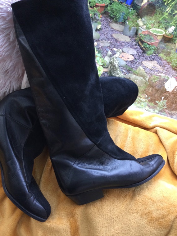 Botas largas de cuero negro y ante. Talla 7. | Etsy España