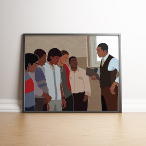 May include: A group of five men stand in a room, looking at a man in a brown vest and white shirt. The man in the vest is holding a microphone and talking to the group.