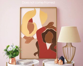 Best Friends, Black Woman, Abstract, UNFRAMED, Minimalist Print, Minimalist Poster Art, Red and Yellow, Besties