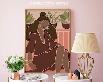 Black Woman Art Poster, Afrocentric Abstract Print, Minimalist Wall Decor, UNFRAMED