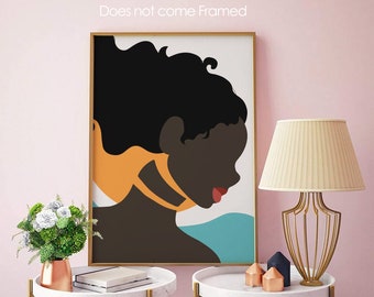 Natural Hair, Red Lips, Black Woman, Abstract, unframed, Minimalist Print, Minimalist Poster Art