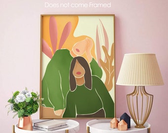 Best Friends, Green Sweaters, Black Woman, Abstract, UNFRAMED, Minimalist Print, Minimalist Poster Art, Afrocentric