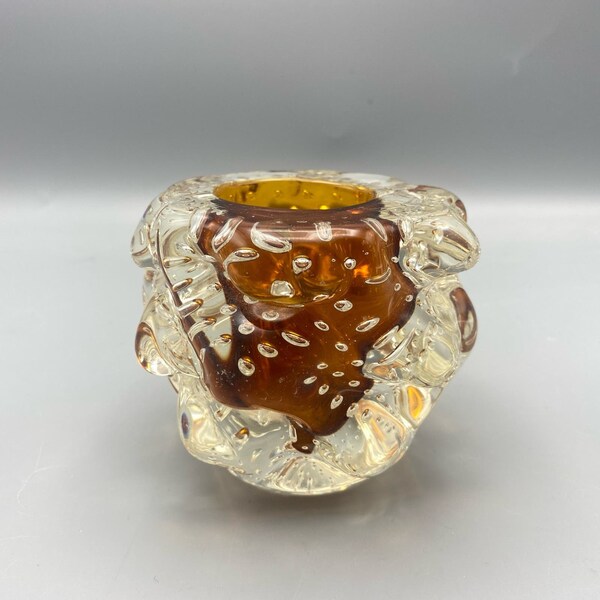 Vintage Abstract Murano Glass Vase Controlled Bubble Hand Blown Two Tone Modern