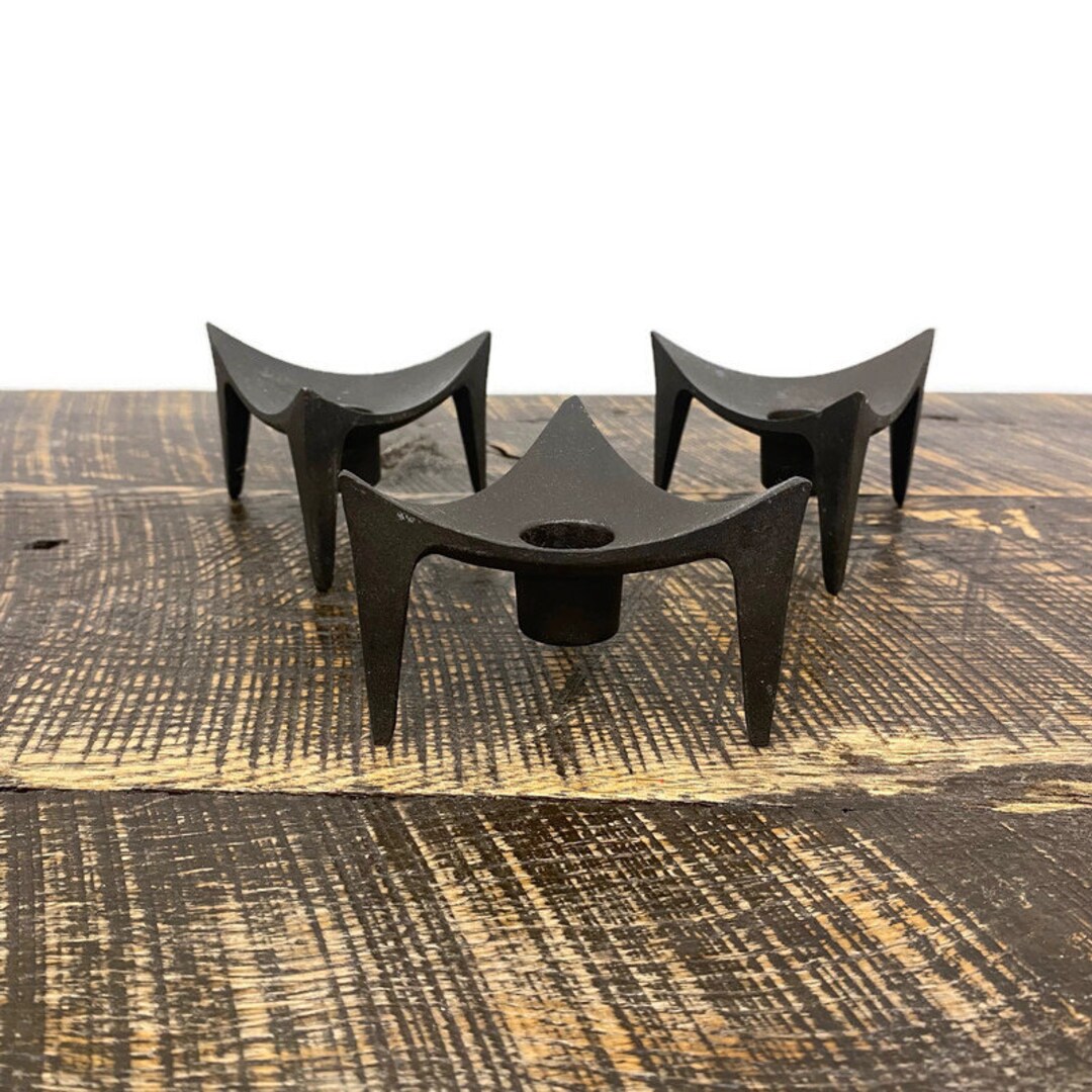 Dansk Black Cast Iron Triangle Taper Candle Holders Set of 3 - Etsy