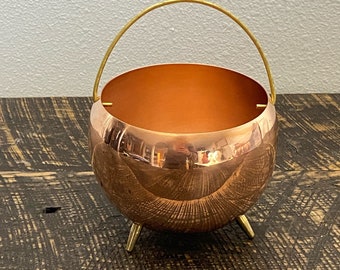 Vintage Coppercraft Guild Copper Roly Poly Brass Footed Cauldron Ice Bucket or Succulent Planter Pot MCM Decor