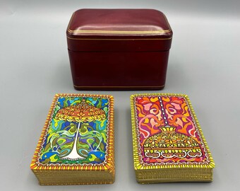 Vintage Red Calf Leather Italian Playing Card Case + 2 Decks Nu-Vue by Stancraft
