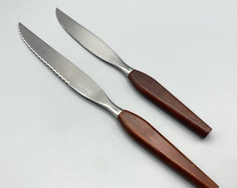 Vintage Fleetwood Designs Serving Knife Set Serrated Carving Knives Teak Handles