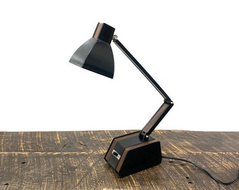 Retro Faux Bois Wood Grain Desk Lamp, Articulating Shade, Model LUX-302, Mid Century Modern Vintage Decor