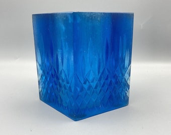 Vintage Sascha Brastoff Acrylic Resin Candle Holder Flower Vase Blue 5.75 Inches