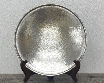 Vintage Hammered Silver Plate Footed Platter, Pillar Candle Base, Sheffield Silverplate 0354 HMC, Cottage Chic, Old World Lodge Home Decor