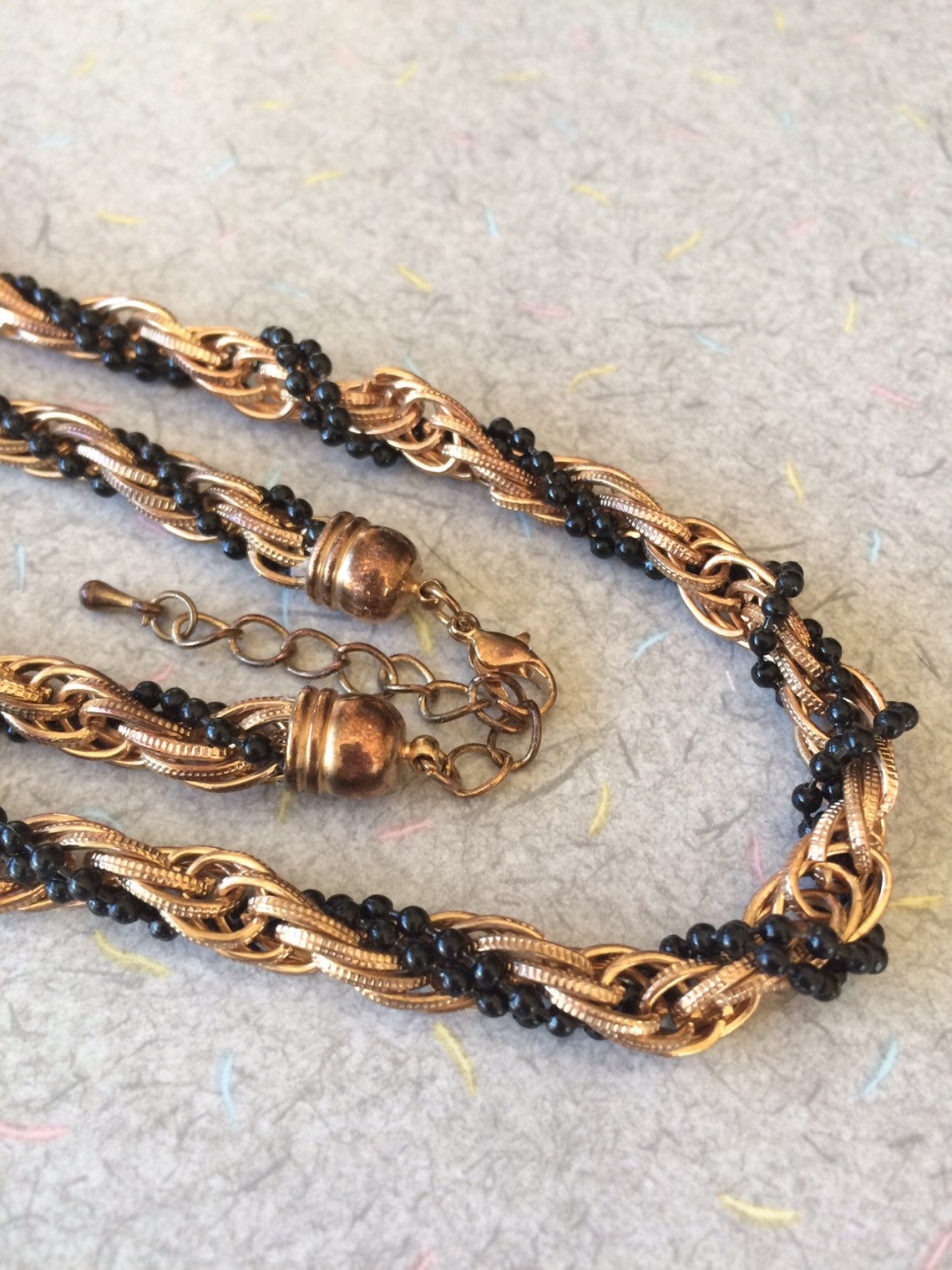 Vintage Gold Rope Chain With Black Beads Long Necklace Etsy
