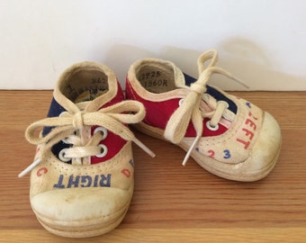 Vintage Right Left Toddlers Sneakers Childrens Tennis Shoes Red White Blue Sneakers Size 1