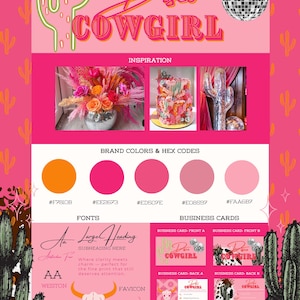 Disco Cowgirl Branding Kit — Pink Western Aesthetic + Bold Feminine Font Combo | Canva Brand Board for Creators & Boutiques, Small Business.
