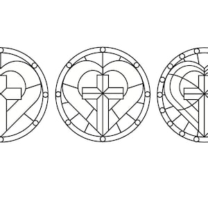 3 Kreuz und Herz Färbung Buntglas Stil PDFs