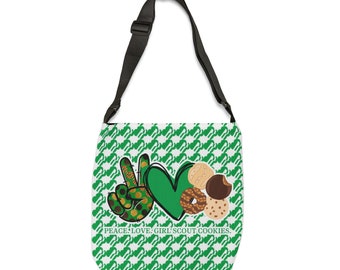 Peace, Love, Girl Scout Cookies, Own Your Magic 2024 Girl Scout Cookie Adjustable Tote Bag