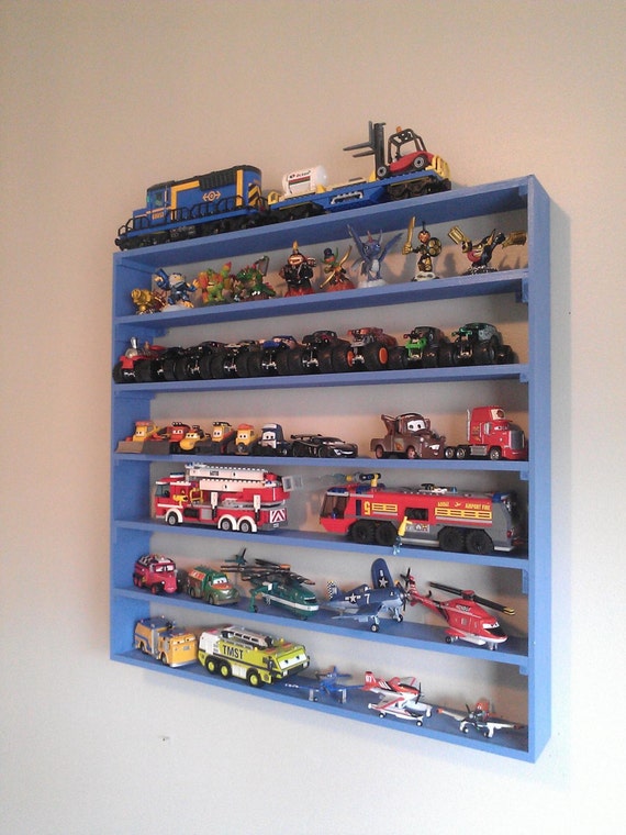 Planes Fire And Rescue Hot Wheels Cars Monster Trucks Legos Wall Display Rack Boy Room Decor Alpha Blue Paint Finish