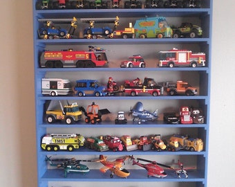 Planes Fire and Rescue, Cars, Monster Trucks, Legos, wall display rack, boy room decor, storage at home - Alpha Blue