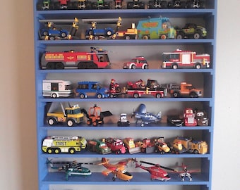 Planes Fire and Rescue, Cars, Monster Trucks, Legos, wall display rack, boy room decor, storage at home - Alpha Blue